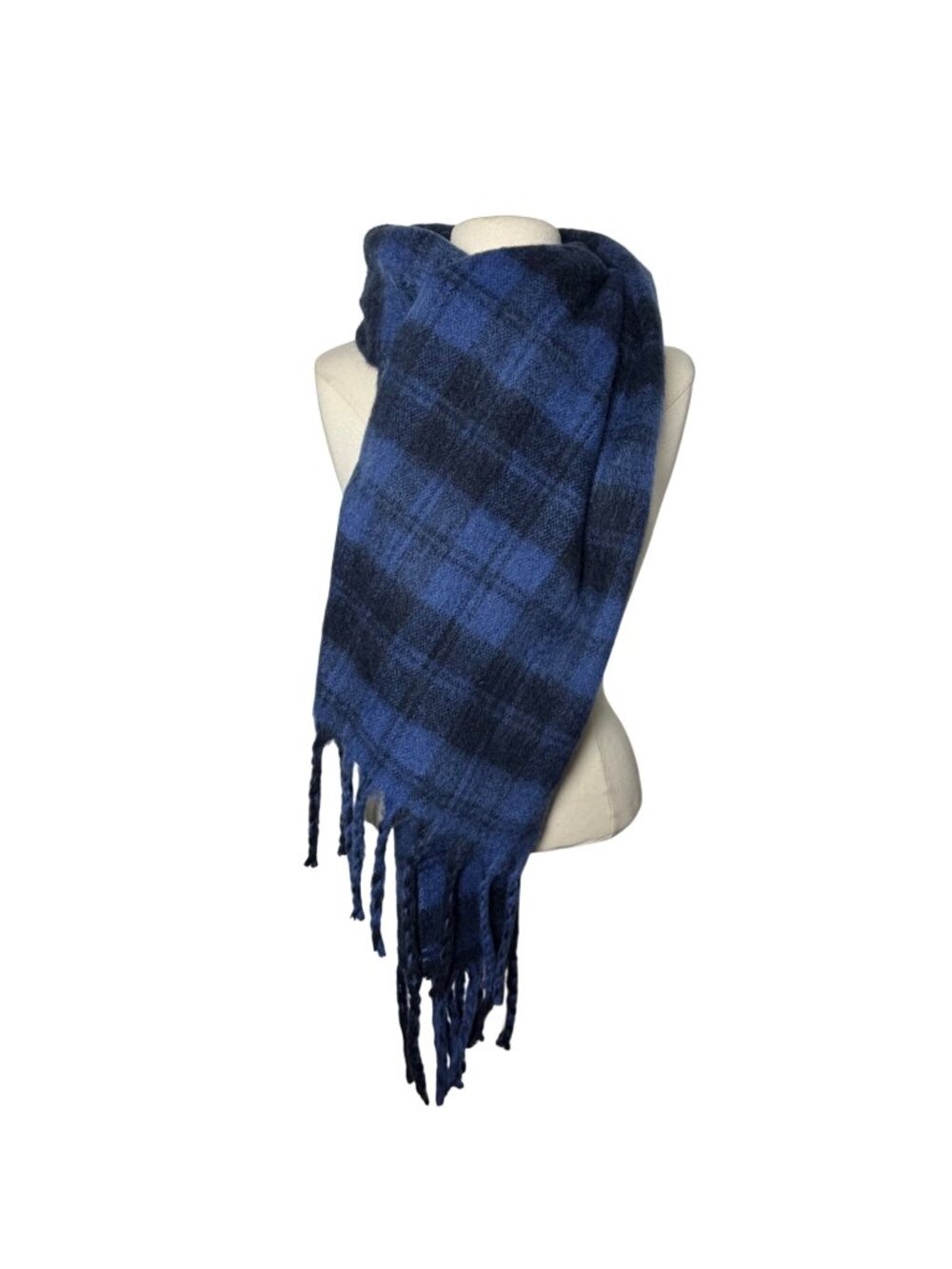Gap Blue Black Plaid Scarf With Fringe Soft Cozy Comfy Preppy Academia NWT